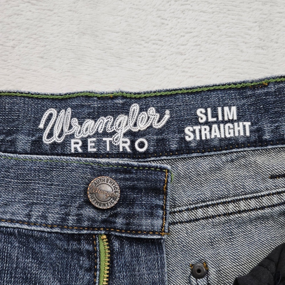 Wrangler Retro Jeans Mens 30x34 Blue Slim Straight Medium Wash Western Cowboy - Picture 4 of 12